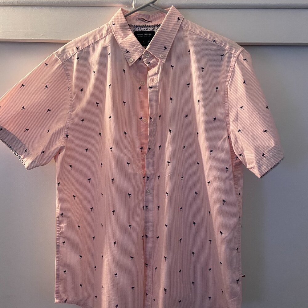 Pink Flamingo Short Sleeve Button Up